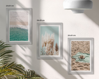 Tavelvägg med 3 tavlor Strand, vågor, gräs, hatt, sand, avkoppling, natur