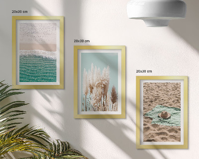 Tavelvägg med 3 tavlor Strand, vågor, gräs, hatt, sand, avkoppling, natur