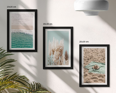 Tavelvägg med 3 tavlor Strand, vågor, gräs, hatt, sand, avkoppling, natur