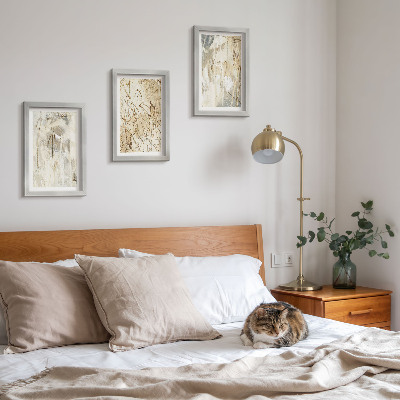 Triptyk tavla med ram Abstrakta mönster i nyanser av beige och grått