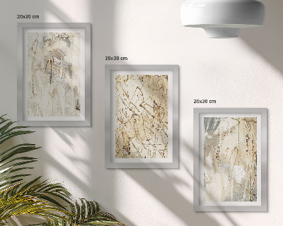 Triptyk tavla med ram Abstrakta mönster i nyanser av beige och grått