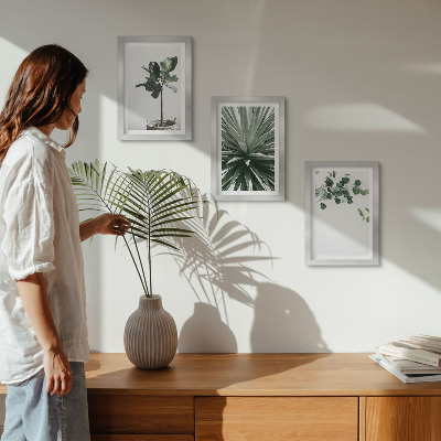 Tavelvägg med 3 tavlor Gröna växter i minimalistisk stil