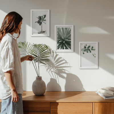 Tavelvägg med 3 tavlor Gröna växter i minimalistisk stil