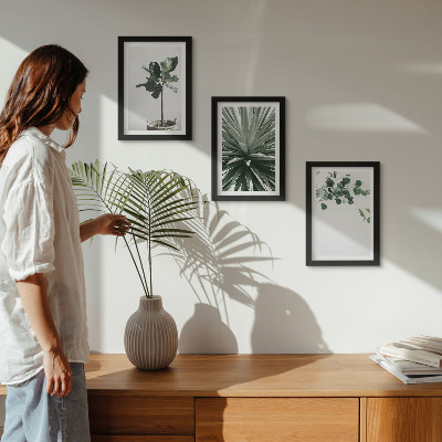 Tavelvägg med 3 tavlor Gröna växter i minimalistisk stil