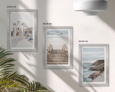 Posterpaket Utsikt över havet och Santorinis arkitektur mot himlen