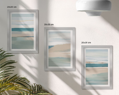 Triptyk tavla med ram Abstrakta landskap i nyanser av blått och beige