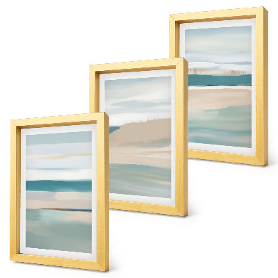 Triptyk tavla med ram Abstrakta landskap i nyanser av blått och beige