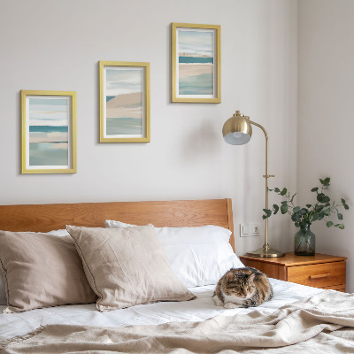 Triptyk tavla med ram Abstrakta landskap i nyanser av blått och beige
