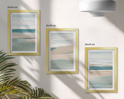 Triptyk tavla med ram Abstrakta landskap i nyanser av blått och beige