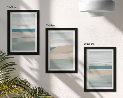 Triptyk tavla med ram Abstrakta landskap i nyanser av blått och beige