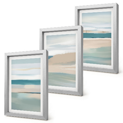 Triptyk tavla med ram Abstrakta landskap i nyanser av blått och beige