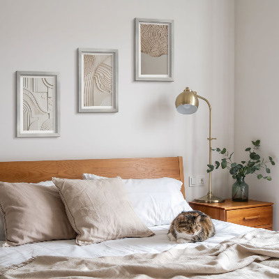 Tavelvägg med 3 tavlor Abstrakta mönster i nyanser av beige och vitt