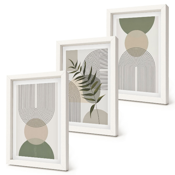 Triptyk tavla med ram Abstrakta former i nyanser av grönt och beige