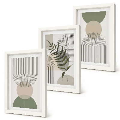 Triptyk tavla med ram Abstrakta former i nyanser av grönt och beige