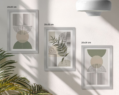 Triptyk tavla med ram Abstrakta former i nyanser av grönt och beige