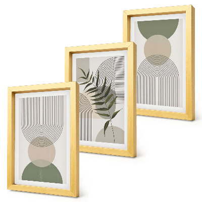 Triptyk tavla med ram Abstrakta former i nyanser av grönt och beige