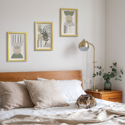 Triptyk tavla med ram Abstrakta former i nyanser av grönt och beige