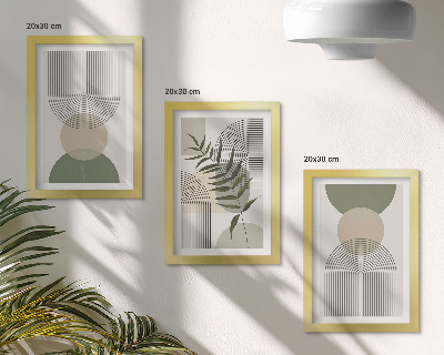 Triptyk tavla med ram Abstrakta former i nyanser av grönt och beige