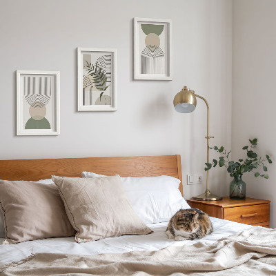 Triptyk tavla med ram Abstrakta former i nyanser av grönt och beige