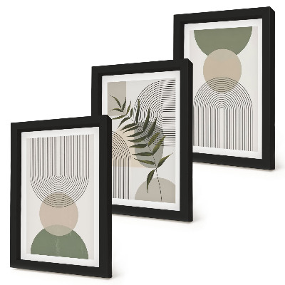 Triptyk tavla med ram Abstrakta former i nyanser av grönt och beige