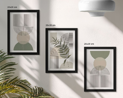 Triptyk tavla med ram Abstrakta former i nyanser av grönt och beige