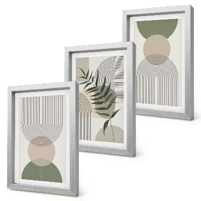 Triptyk tavla med ram Abstrakta former i nyanser av grönt och beige