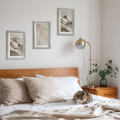 Triptyk tavla med ram Abstrakta vågor och strukturer i beige nyanser