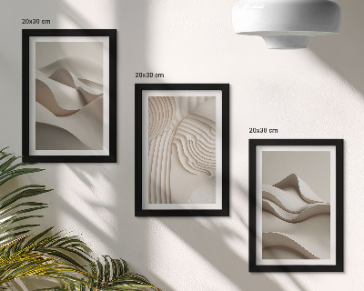 Triptyk tavla med ram Abstrakta vågor och strukturer i beige nyanser