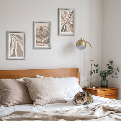 Triptyk tavla med ram Abstrakta växtmönster i nyanser av beige och brunt