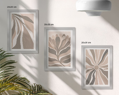 Triptyk tavla med ram Abstrakta växtmönster i nyanser av beige och brunt