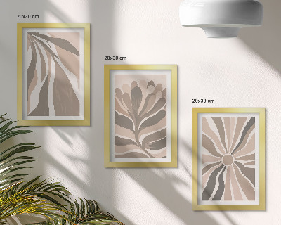 Triptyk tavla med ram Abstrakta växtmönster i nyanser av beige och brunt