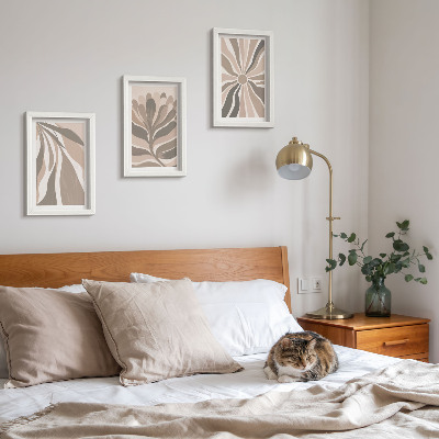 Triptyk tavla med ram Abstrakta växtmönster i nyanser av beige och brunt