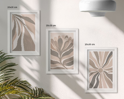 Triptyk tavla med ram Abstrakta växtmönster i nyanser av beige och brunt