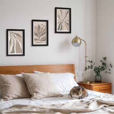 Triptyk tavla med ram Abstrakta växtmönster i nyanser av beige och brunt
