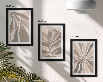 Triptyk tavla med ram Abstrakta växtmönster i nyanser av beige och brunt