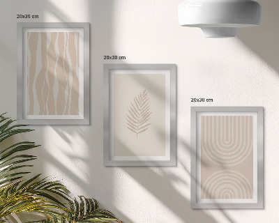 Triptyk tavla med ram Mönster i beige nyanser med växtmotiv