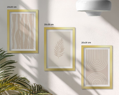 Triptyk tavla med ram Mönster i beige nyanser med växtmotiv