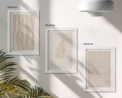Triptyk tavla med ram Mönster i beige nyanser med växtmotiv
