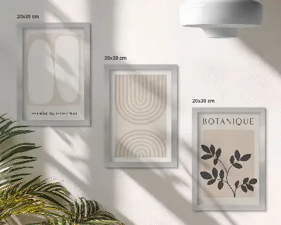 Tavelvägg med 3 posters abstrakta växtmotiv i boho-stil