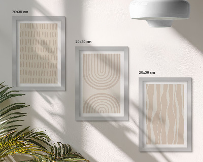 Triptyk tavla med ram Abstrakta mönster i nyanser av beige och vitt