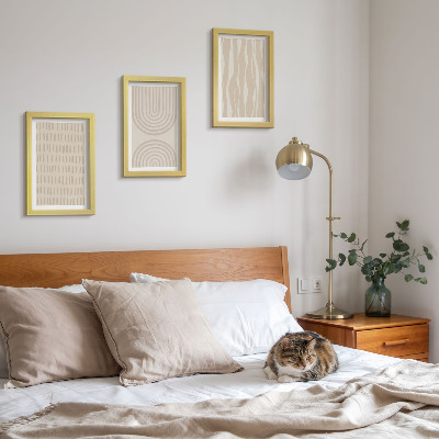 Triptyk tavla med ram Abstrakta mönster i nyanser av beige och vitt