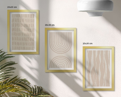 Triptyk tavla med ram Abstrakta mönster i nyanser av beige och vitt