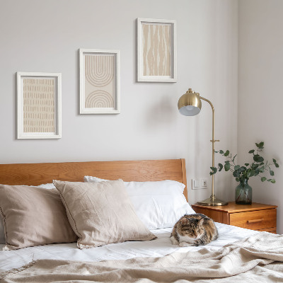 Triptyk tavla med ram Abstrakta mönster i nyanser av beige och vitt