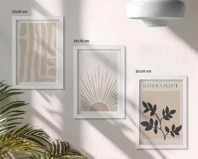Tavelvägg med 3 tavlor Abstrakta mönster med blommiga accenter i neutrala toner