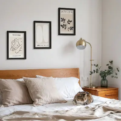 Triptyk med växtmotiv av Matisse minimalistiska tavlor med ram
