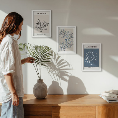 Tavelvägg med 3 tavlor Blommor, linjer och abstrakta former posters