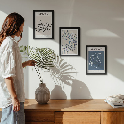 Tavelvägg med 3 tavlor Blommor, linjer och abstrakta former posters