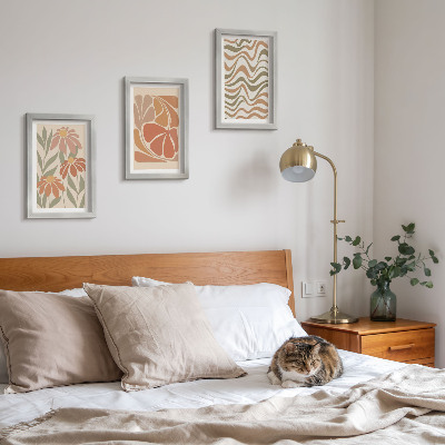 Triptyk tavla med ram Pastellblommor och abstrakta mönster