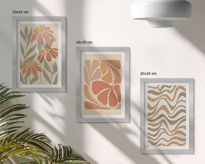 Triptyk tavla med ram Pastellblommor och abstrakta mönster