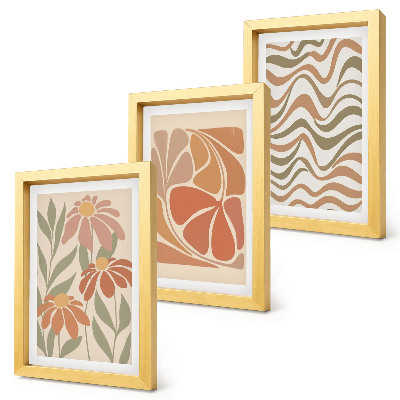 Triptyk tavla med ram Pastellblommor och abstrakta mönster